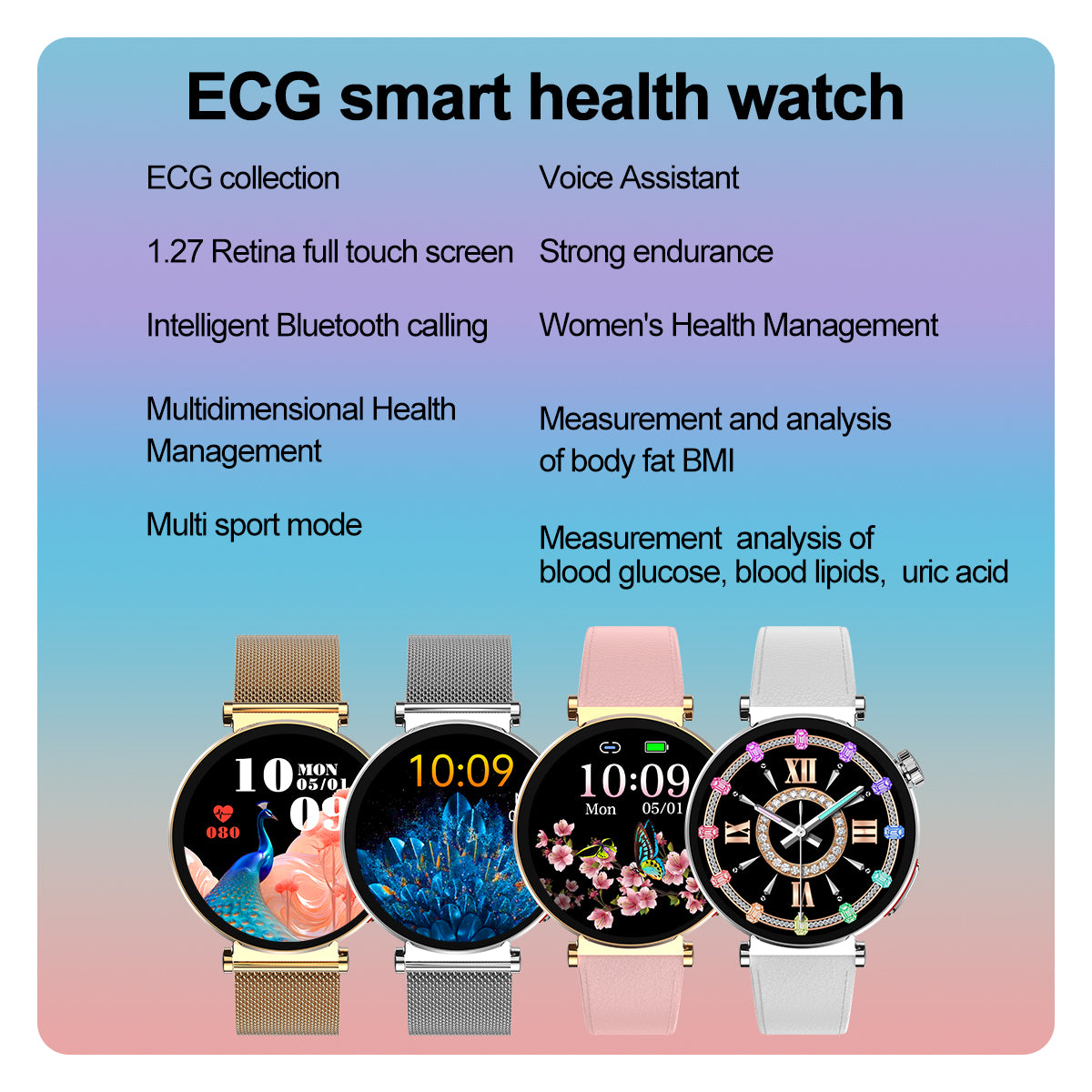 E6 Women's ECG Smart Watch: 1.27" Screen, 40mm Elegant Health Tracker