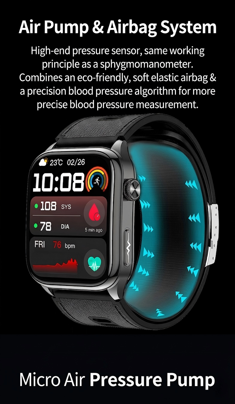 W7 Pro ECG Smart Watch | Air Pump BP, Bluetooth Call & 100+ Sport Modes