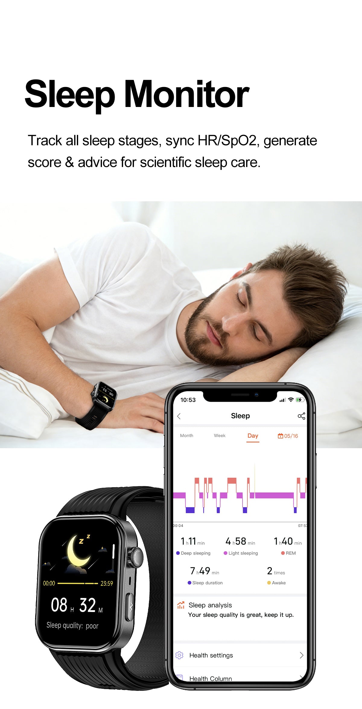W8S Precision Health Watch: Blood Oxygen & BP Tracker with AMOLED